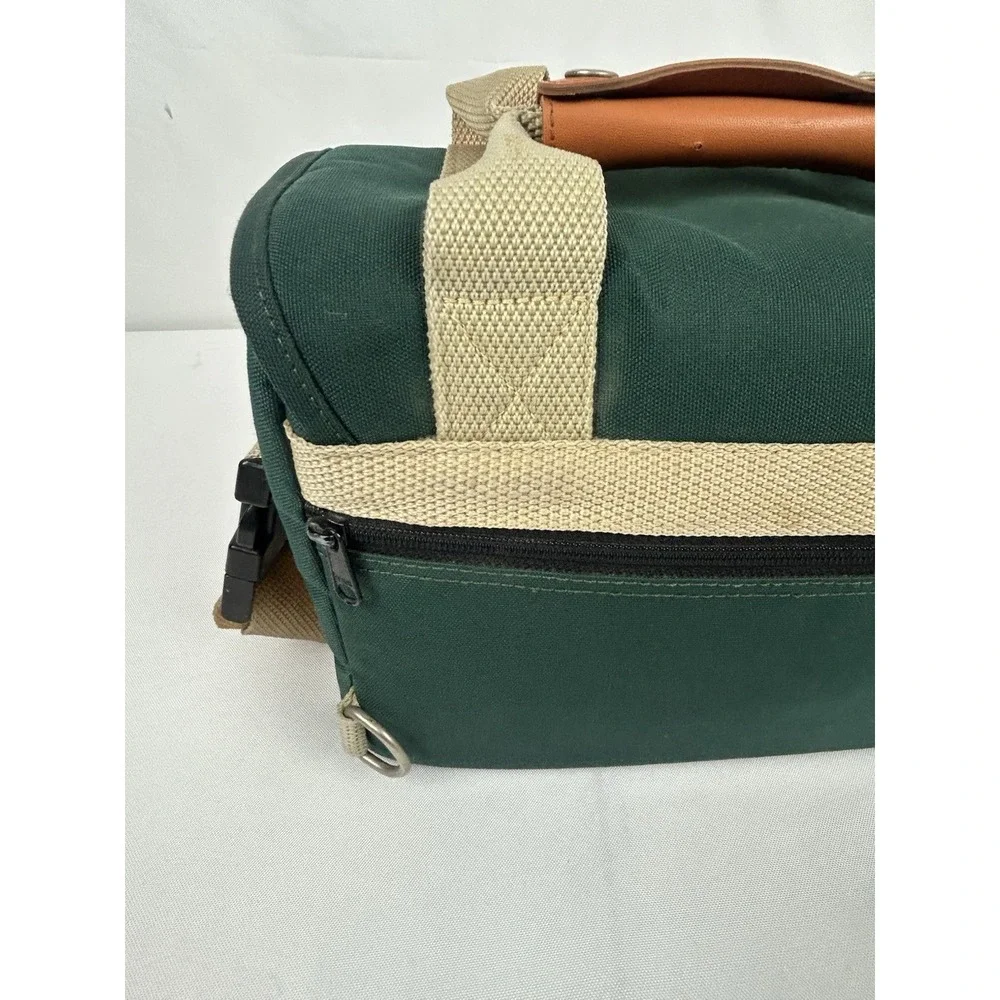 Vintage Canon Camera Bag Green Canvas Leather Trim Strap 12 x 9 x 7 Padded Case